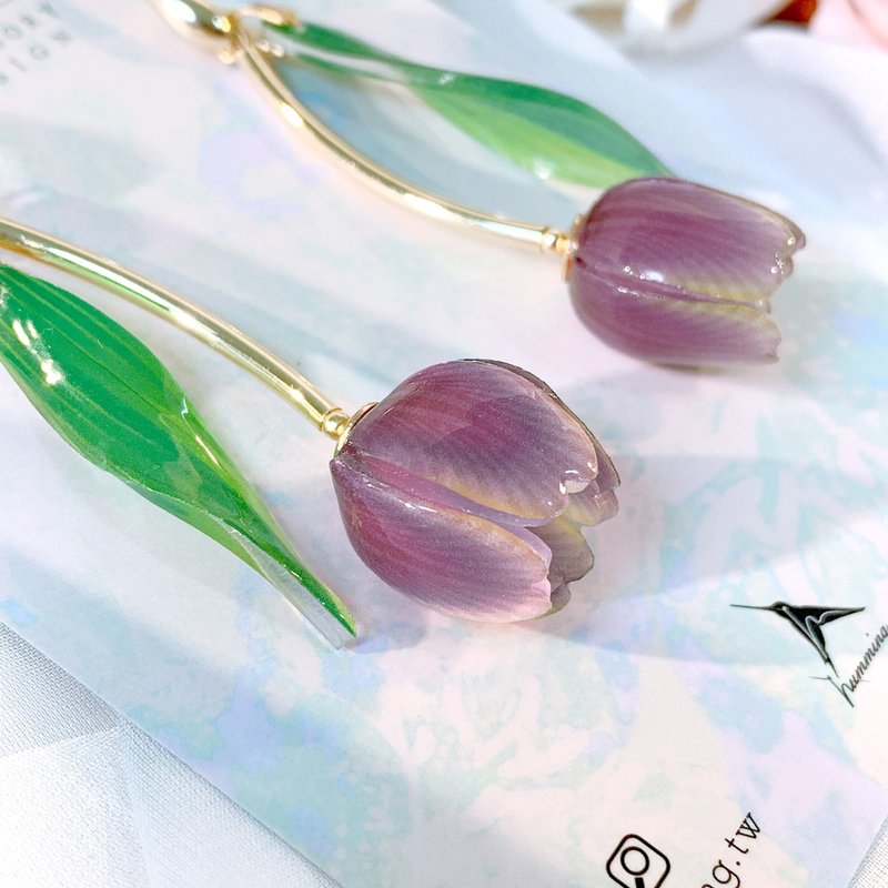 耳环 郁金香 树脂 医疗钢耳针 纯银耳针 黄铜 耳夹 礼物 礼盒 - 耳环/耳夹 - 绣线 多色