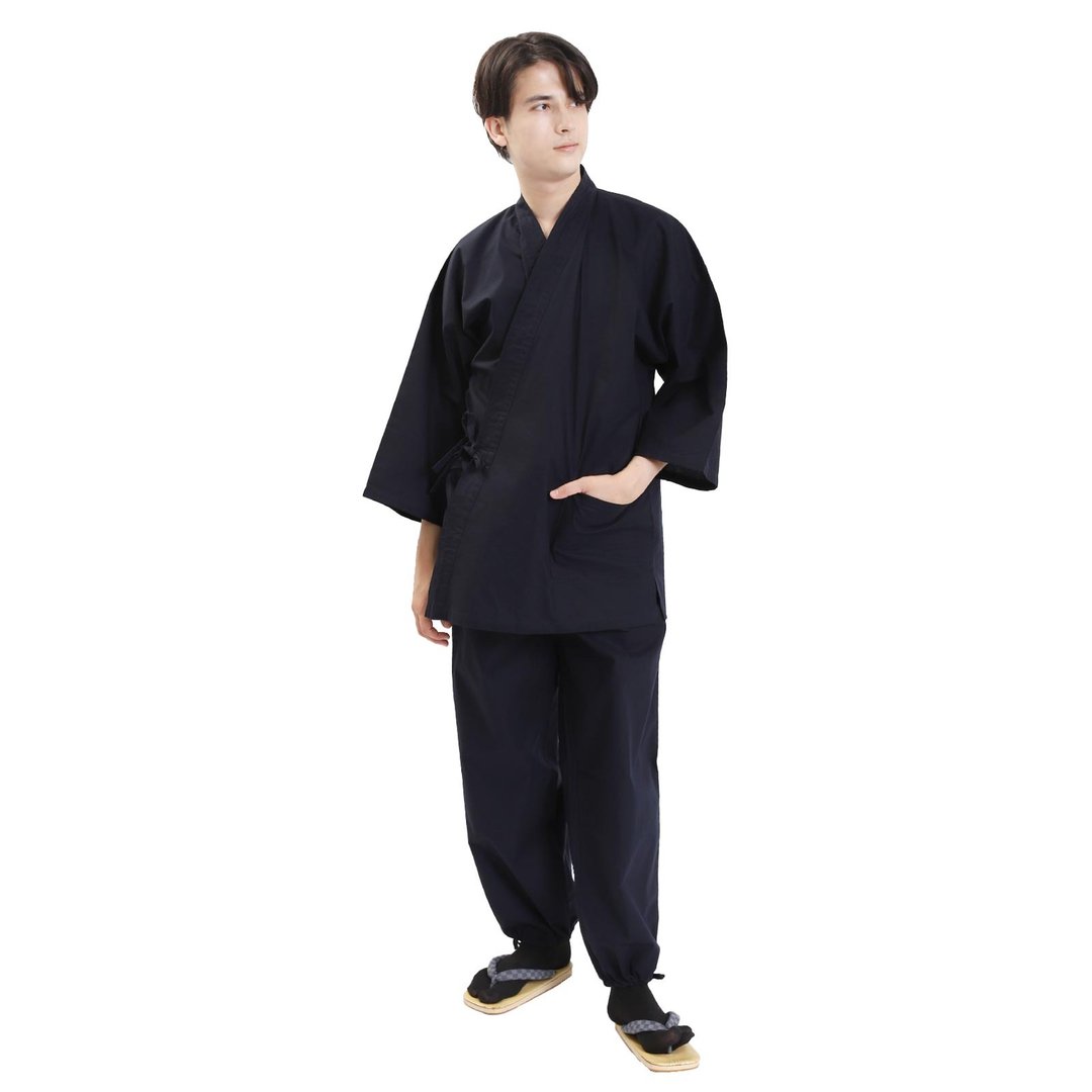 日本 和服 男性用 绵 作务衣 套装 M L LL 黒 - 居家服/睡衣 - 棉．麻 黑色