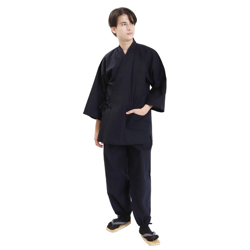 日本 和服 男性用 绵 作务衣 套装 M L LL 黒 - 居家服/睡衣 - 棉．麻 黑色