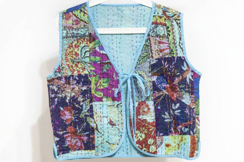 手缝水洗棉布拼接纯棉背心 印度纯棉拼布宽版背心 印花刺绣棉上衣 - 女装背心 - 棉．麻 多色