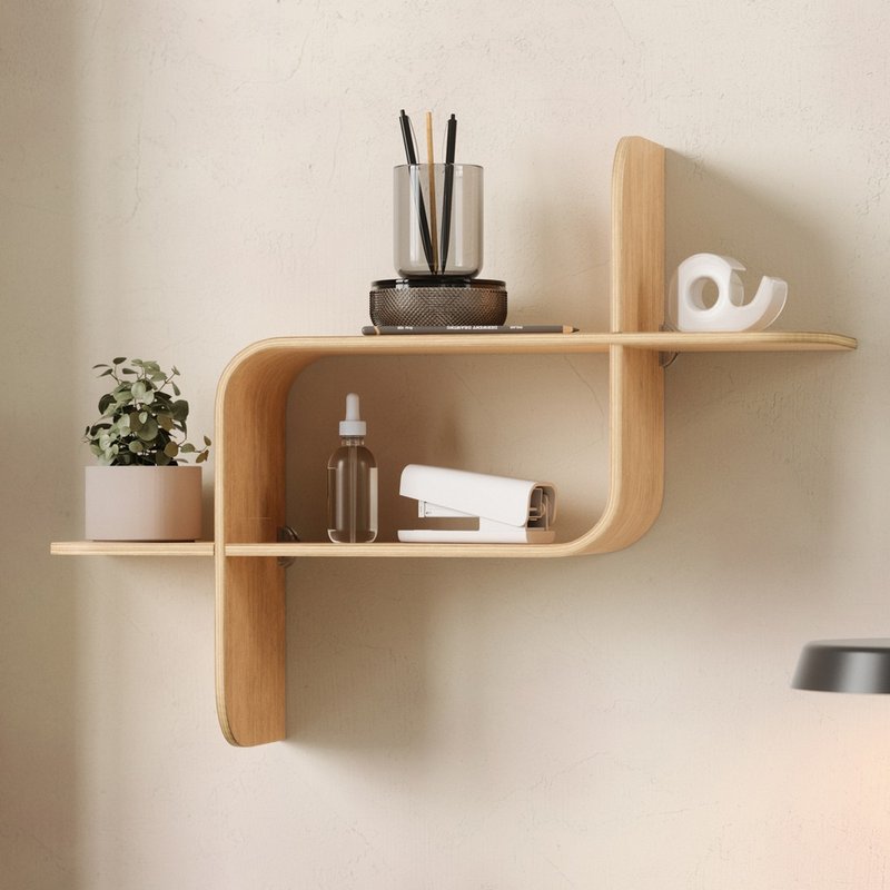 【Umbra】Montage壁挂式收纳架(原木) | 墙壁挂勾 - 衣架/挂勾 - 木头 卡其色