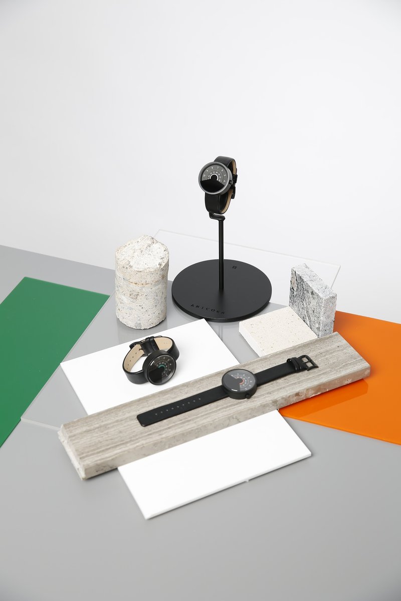 ANICORN Series 000 简约转盘机械手表－纯钢雾面黑+橙色 - 男表/中性表 - 贵金属 黑色