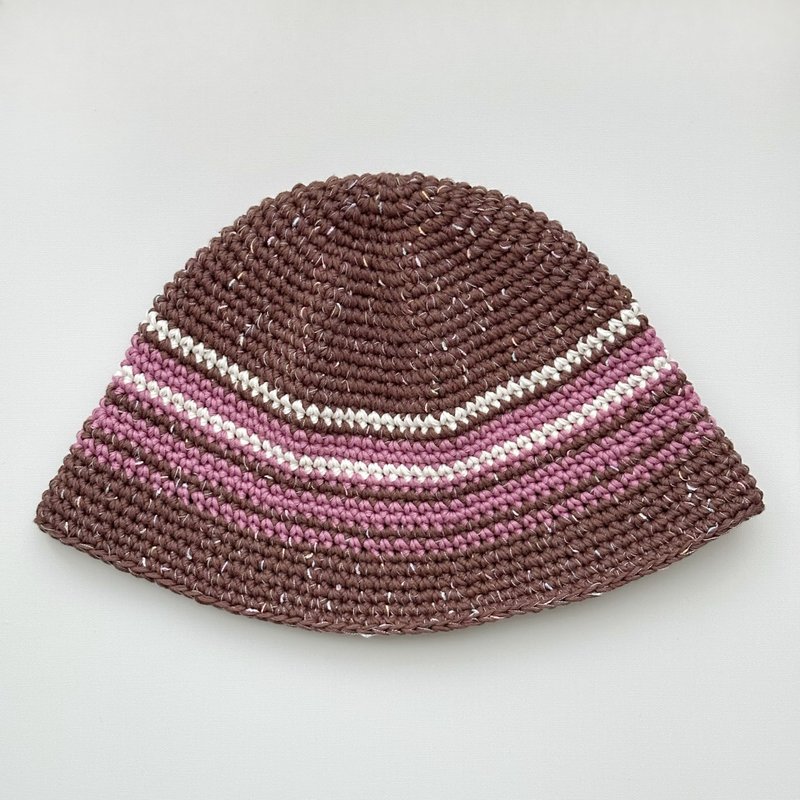 手作编织帽/毛线帽/渔夫帽/手工钩针帽/针织帽 - 帽子 - 棉．麻 咖啡色