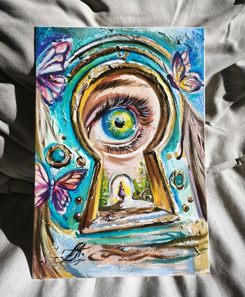 爱丽丝异想天开的仙境彩色油画 蓝色和金色色调的绘画 - 墙贴/壁贴 - 其他材质 蓝色