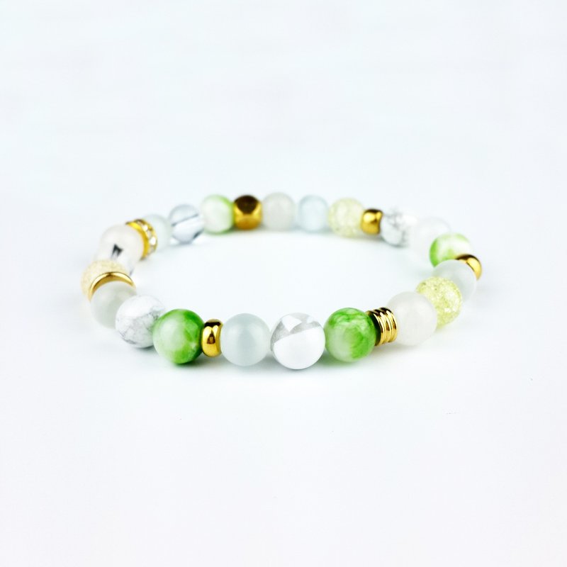 | 夏日系列 | 夏日x萤火 绿色汉白玉 白猫眼石 白玉髓 白水晶 白松石 (黄铜 x 手环 x 手链 x 手工制作 x 定制化。) - 手链/手环 - 宝石 绿色
