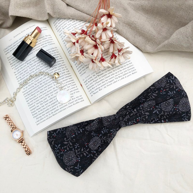 绣球烟火 / 黑 / 宽版 松紧手工发带 - 发带/发箍 - 棉．麻 