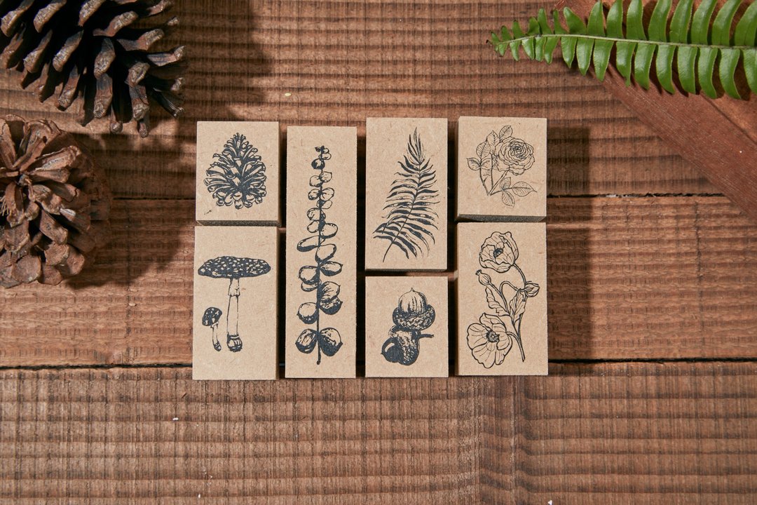 四季森林木头印章7入组 - 印章/印台 - 木头 卡其色
