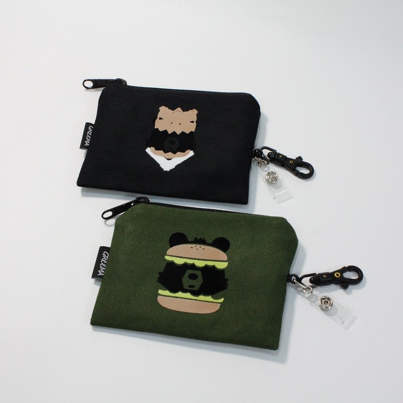 两入优惠 台湾黑熊 植绒插画 帆布伸缩拉绳零钱包 票卡包 - 皮夹/钱包 - 棉．麻 多色