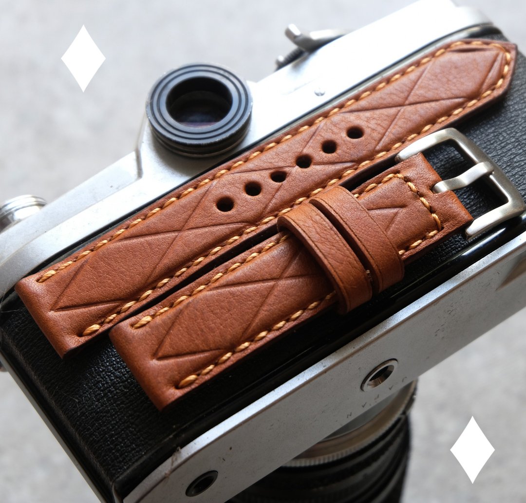 CROSS2 leather watch strap, classic luxury watch strap, Italian genuine leather - 表带 - 真皮 咖啡色