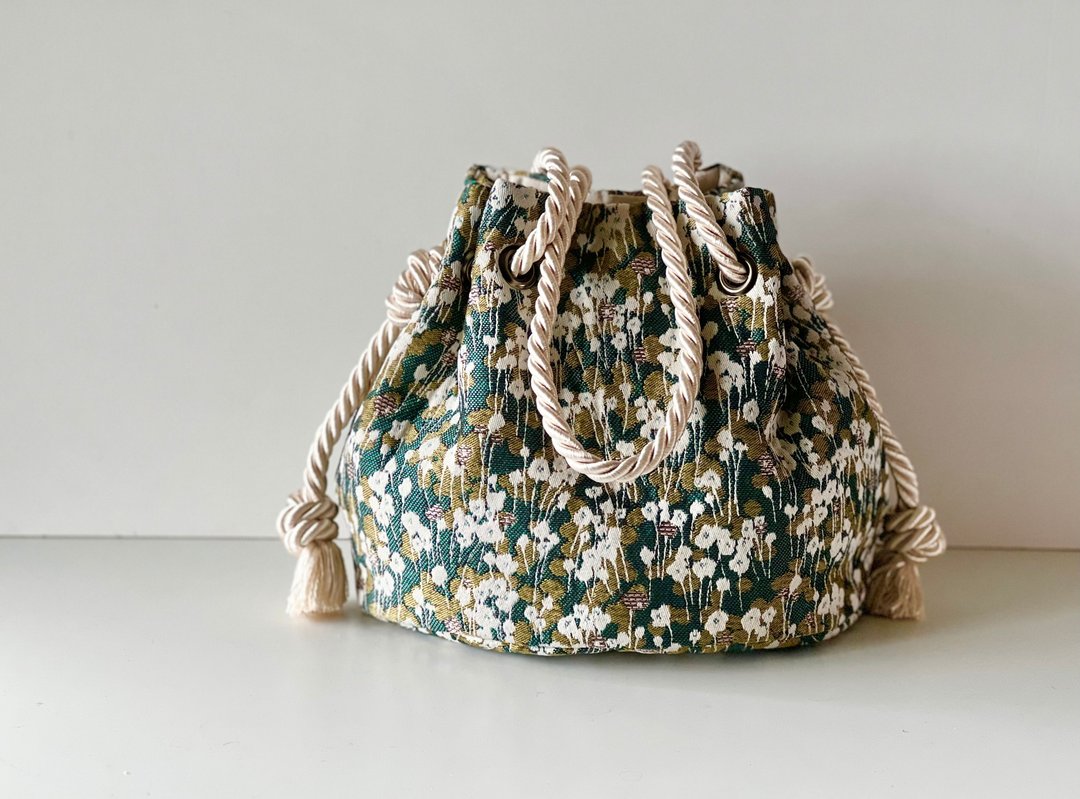 SAFECO Made in France Meadow Small Flower Pattern High Class Jacquard Woven 2way Marine Bag - 手提包/手提袋 - 棉 绿色