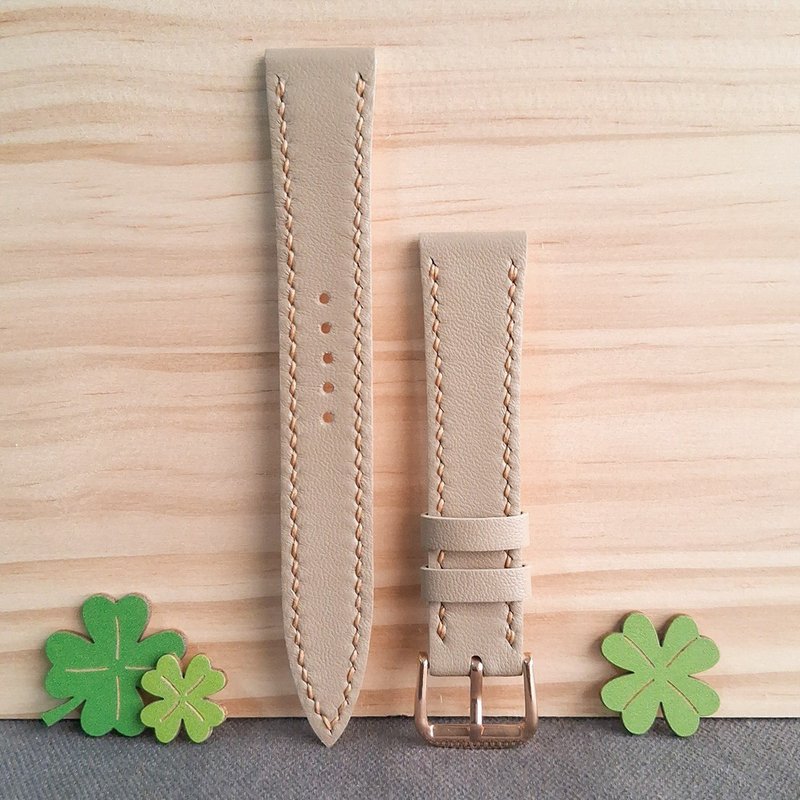 通用皮革表带 / 快拆设计 / 手工制作 / 低调奢华米灰色 - 表带 - 真皮 