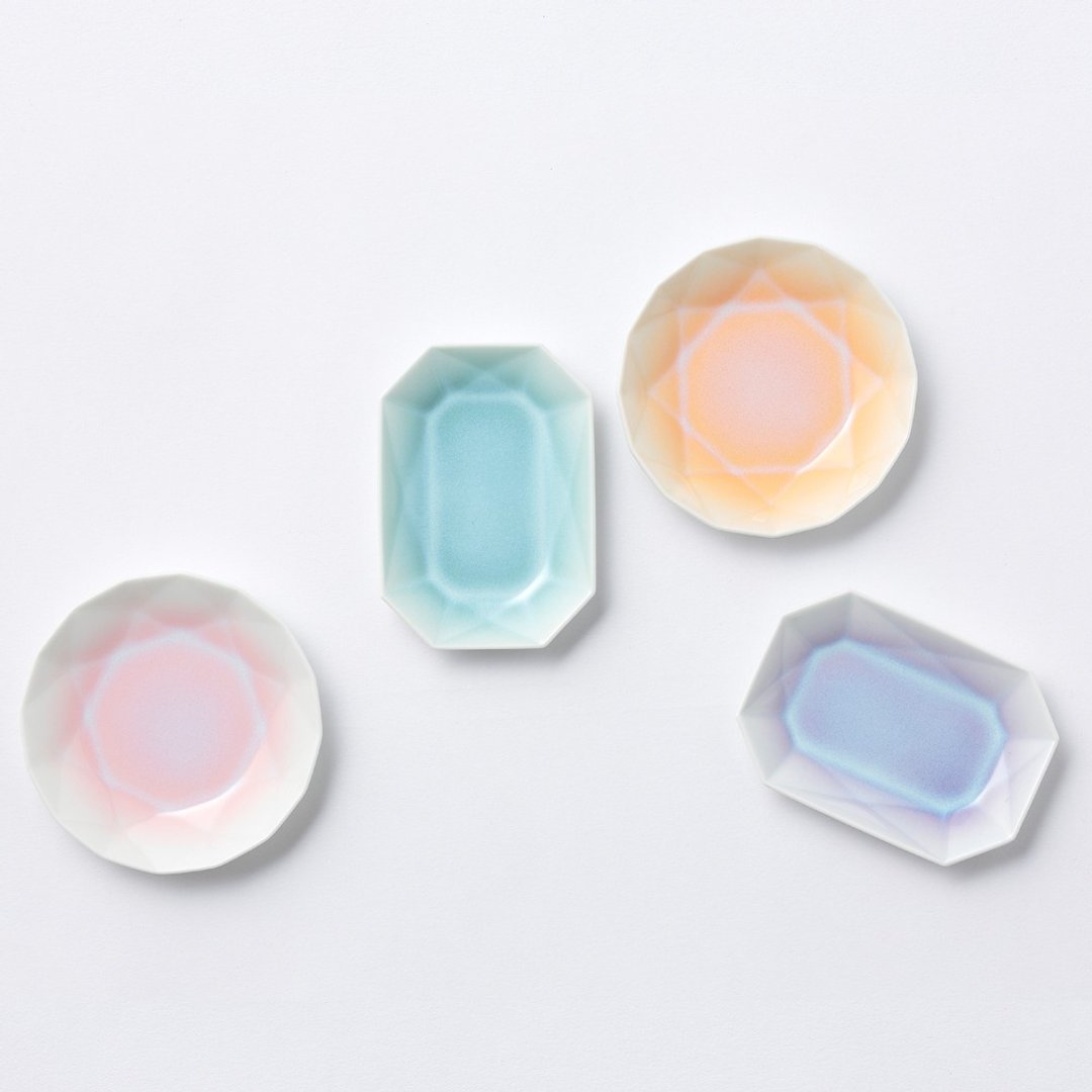 Pastel Origami Dish / Arita Jewel Set of 4 - 浅碟/小碟子 - 瓷 多色