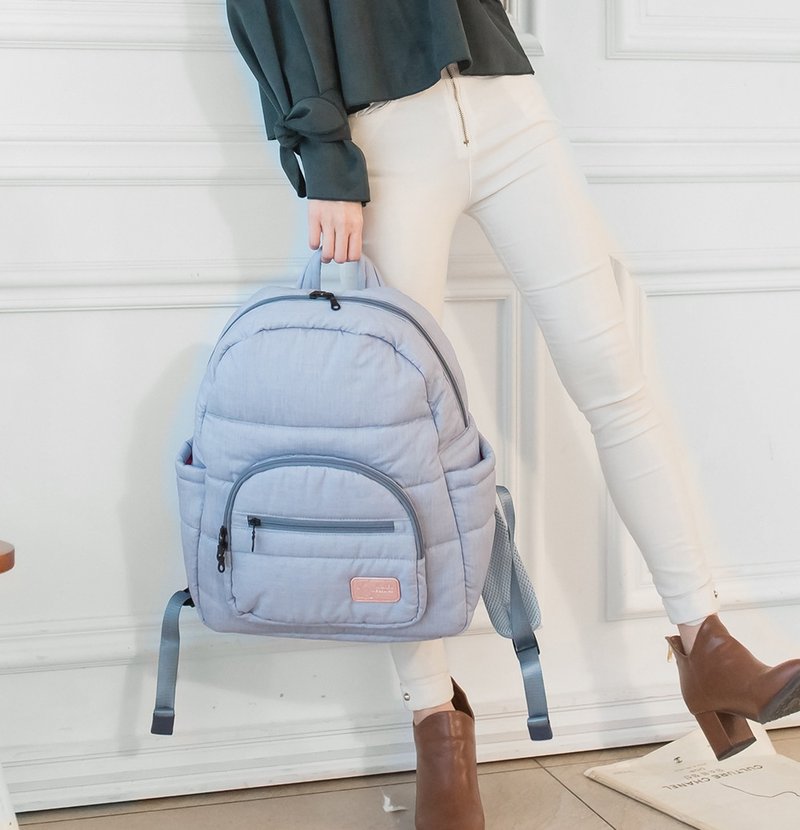 【大容量收纳】大后背包-恬静丹宁蓝 - 妈妈包 - 聚酯纤维 透明