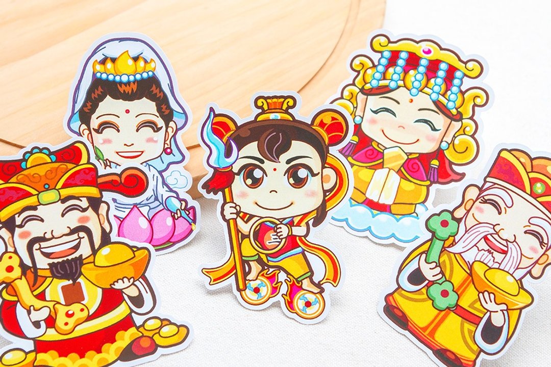 神明祝寿 Q版神明纸卡 祝寿塔装饰 摆宴布置纸卡 高10cm - 卡片/明信片 - 新鲜食材 多色