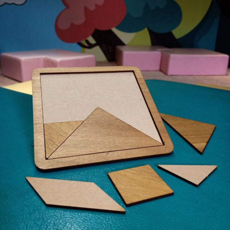 【手作DIY】七巧板 原木贴皮拼板  手作DIY - 木工/竹艺/纸艺 - 木头 橘色