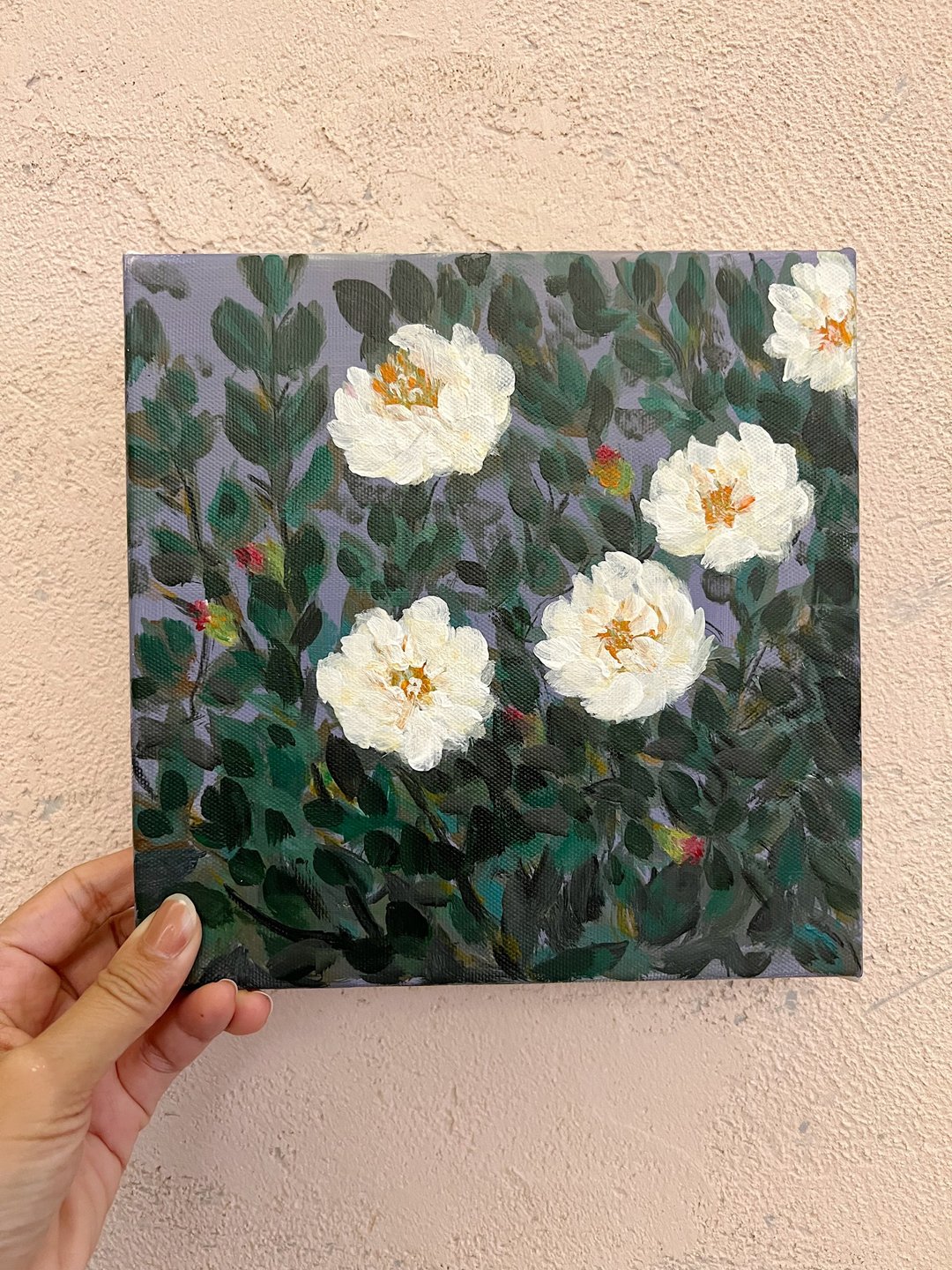 方形画框原画 / 白 茶花 Daylily - 老妈的画作系列 - 海报/装饰画/版画 - 其他材质 蓝色