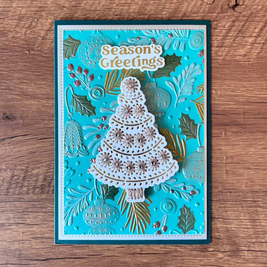 Season's Greetings 刺绣 圣诞树 着色 凹凸纹理 圣诞卡 - 卡片/明信片 - 纸 绿色
