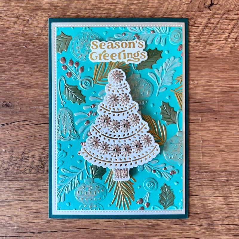 Season's Greetings 刺绣 圣诞树 着色 凹凸纹理 圣诞卡 - 卡片/明信片 - 纸 绿色