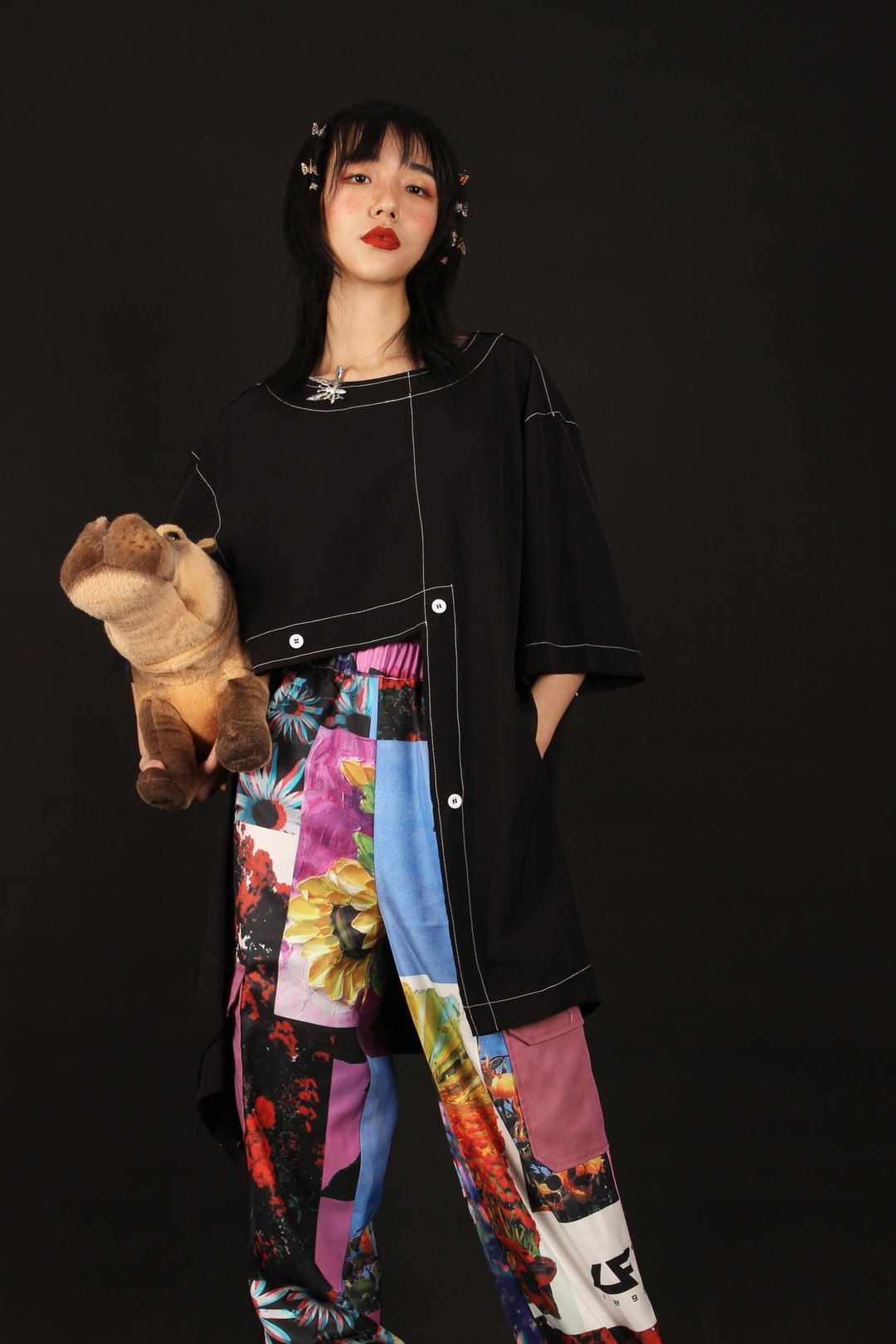 【Off-season sale】原创设计春夏炫酷印花原宿帅气百搭松紧腰薄 - 女装长裤 - 其他人造纤维 多色