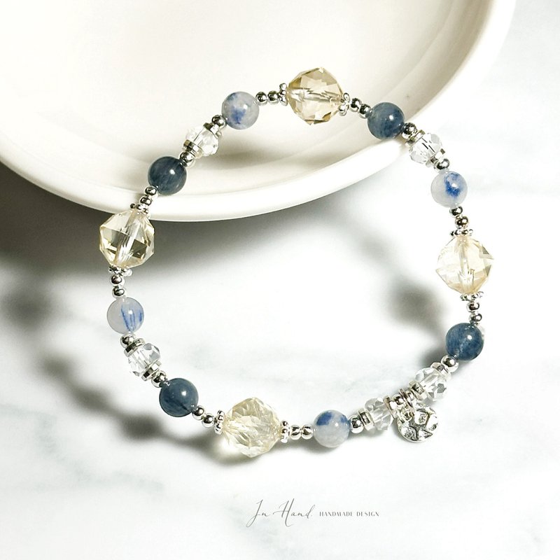 晨曦咏诗-蓝线石.黄水晶.蓝发晶-纯银设计款手链 - 手链/手环 - 水晶 蓝色