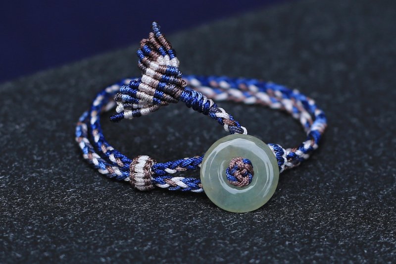 春秋手作绳编 | 冰种翡翠平安扣 手绳 | 一物一图 - 手链/手环 - 玉石 