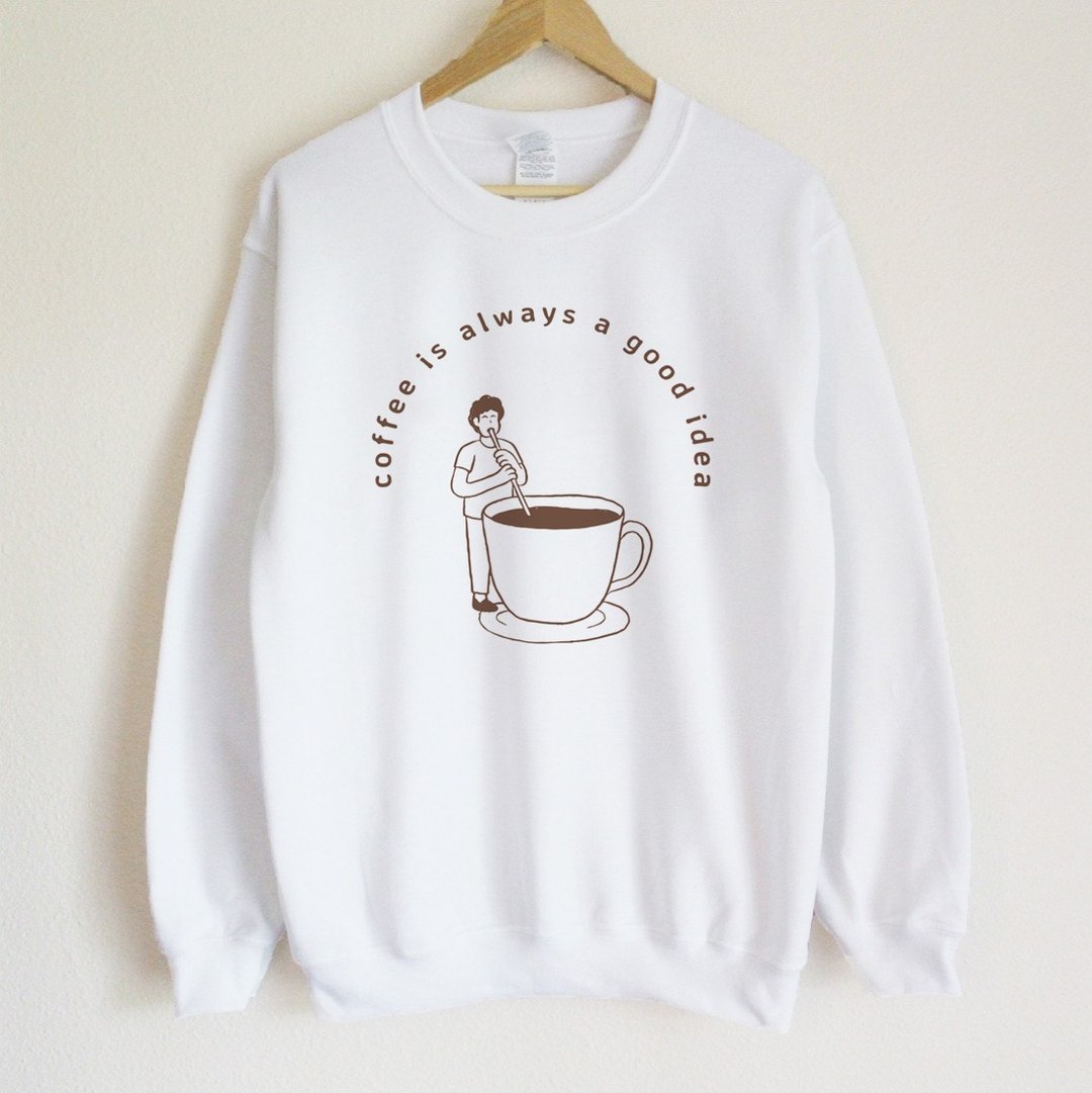 coffee good idea 中性大学T 刷毛 白色 秋冬礼物快速咖啡疯设祭 - 女装上衣 - 棉 白色