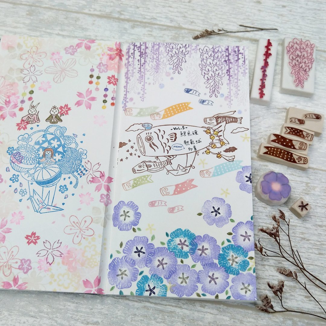 | 展示作品 |  鲤鱼旗热气球memo印章 手刻印章 橡皮章 - 印章/印台 - 木头 