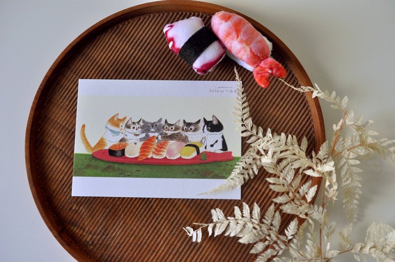 猫咪插画明信片-握寿司 - 卡片/明信片 - 纸 橘色