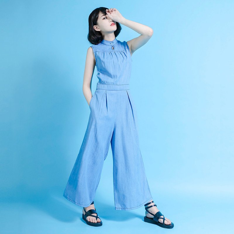 SU:MI said Conservation 守恒牛仔连身宽裤_6SF310_浅蓝 - 背带裤/连体裤 - 棉．麻 蓝色