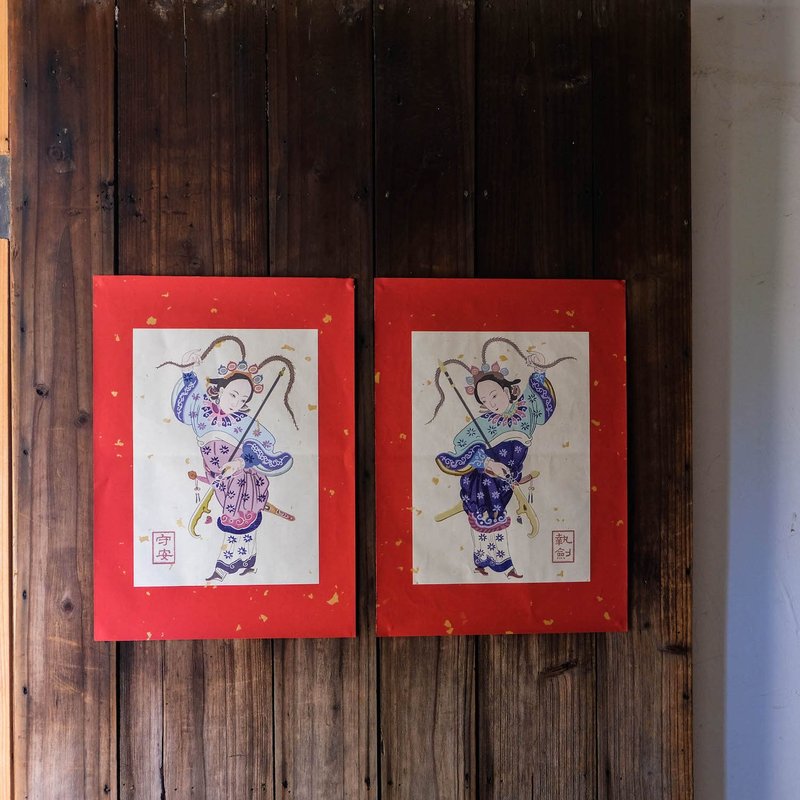 门神女将 2026 马年年画春节贴纸画像 洒金宣纸 春节礼物 - 海报/装饰画/版画 - 纸 红色