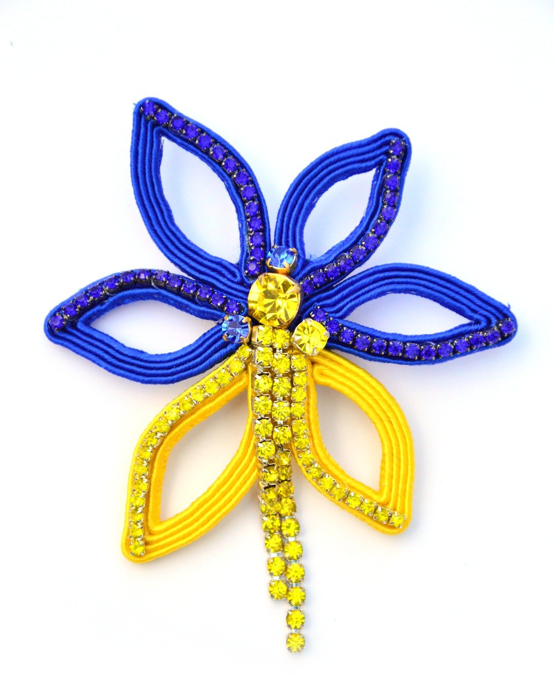 Made in Ukraine Brooch Blossom in blue and yellow colors Christmas Gift Wrapping - 胸针 - 其他金属 蓝色