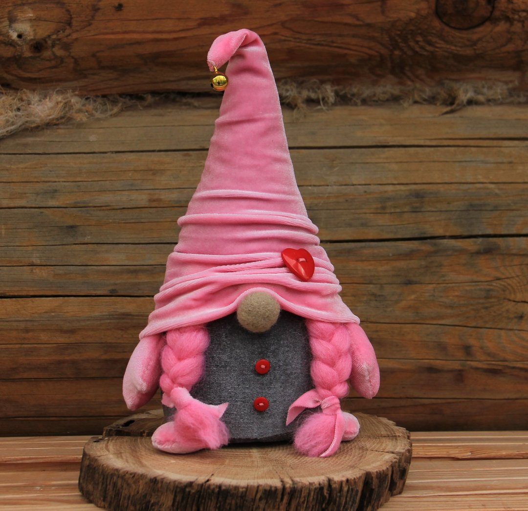 Gray pink gnome gift for girls - 玩偶/公仔 - 其他材质 粉红色