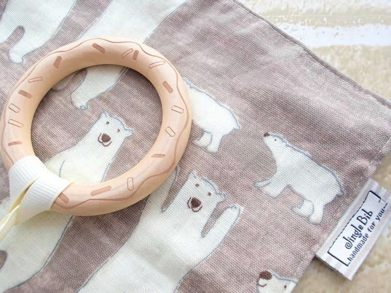 Baby Teething Blanket, Rattle Teether, Wooden Toy, Japanese Cotton, Polar Bear - 玩具/玩偶 - 木头 多色