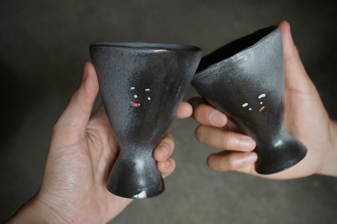 表情杯杯 / 陶瓷高脚杯 / 对杯 - 其他杯子 - 陶 黑色