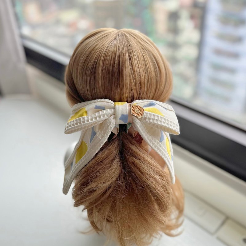独家日本棉麻布长尾蝴蝶结相交夹香蕉夹仙女夹发夹-米色 - 发饰 - 其他材质 黄色