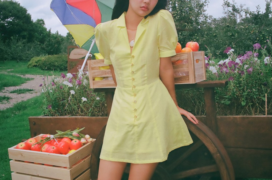 Aprilpoolday / SUNNY DRESS / Jasmine / S - 洋装/连衣裙 - 棉．麻 黄色