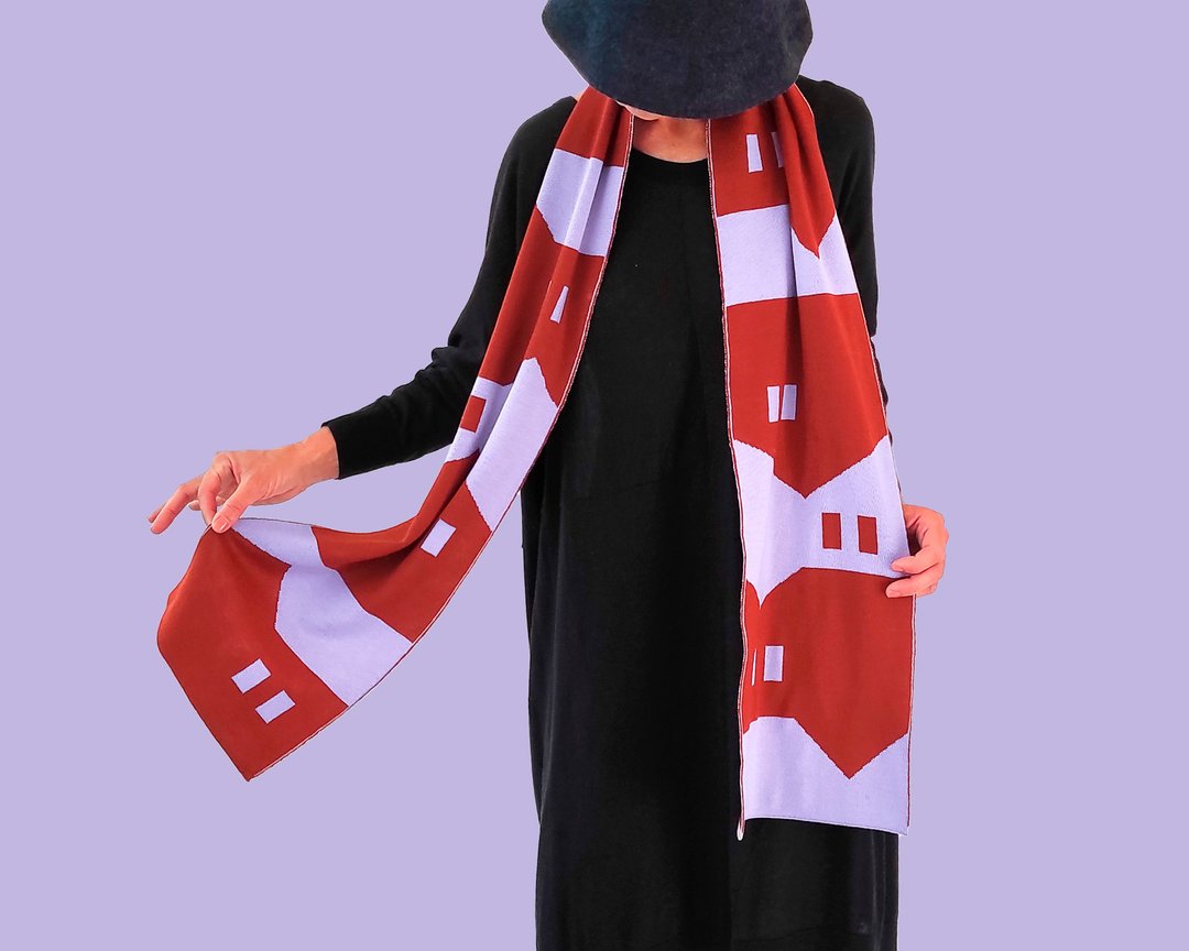Lilville scarf in clay orange and blue lilac. Pure merino wool scarves for her. - 丝巾 - 羊毛 红色