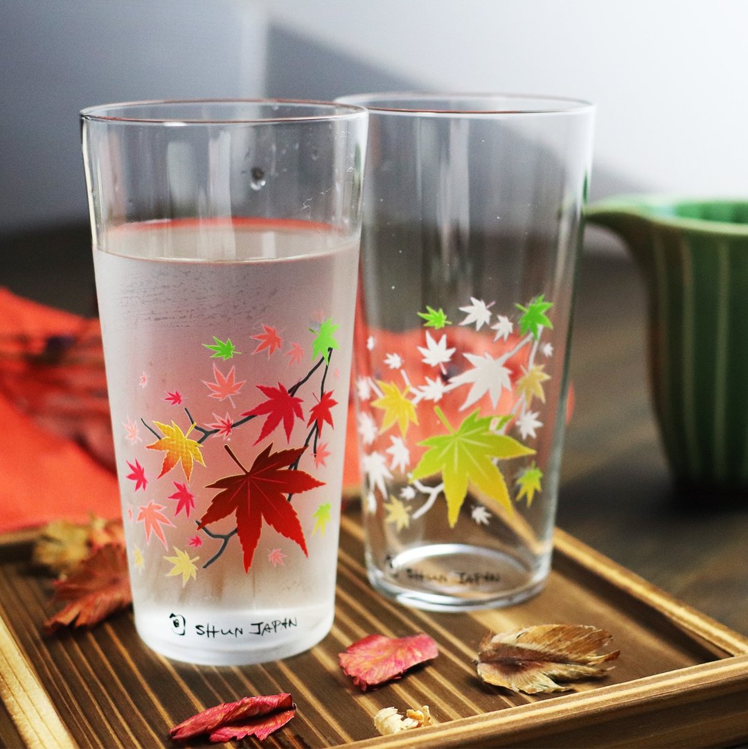 Cold feeling autumn leaves tumbler glass pair set A vessel to enjoy the season when the color changes depending on the temperature - 玻璃杯 - 玻璃 红色