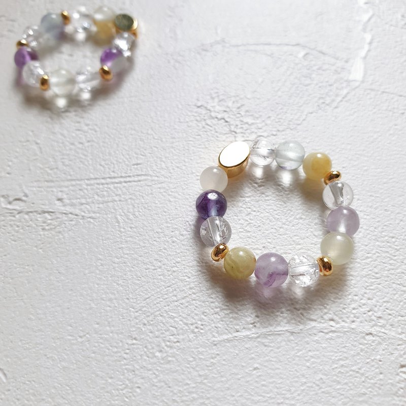 雪青碧色 天然晶石食指戒 (爆花白水晶.萤石.阿富汗花玉)除负能 - 戒指 - 水晶 紫色