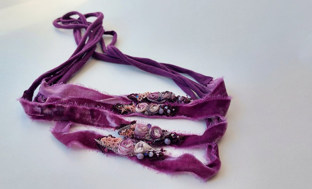 Purple velvet newborn headband, newborn flower crown newborn photography props - 婴儿饰品 - 其他材质 紫色
