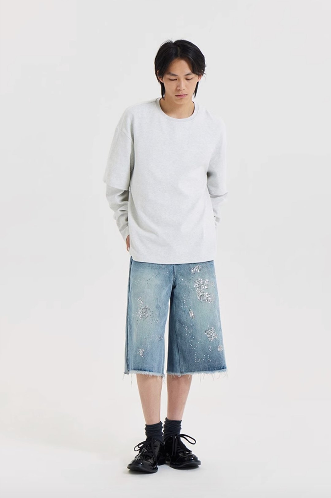 Splash Denim Shorts 亮片水花休闲牛仔短裤 - 中性裤装 - 棉 蓝色