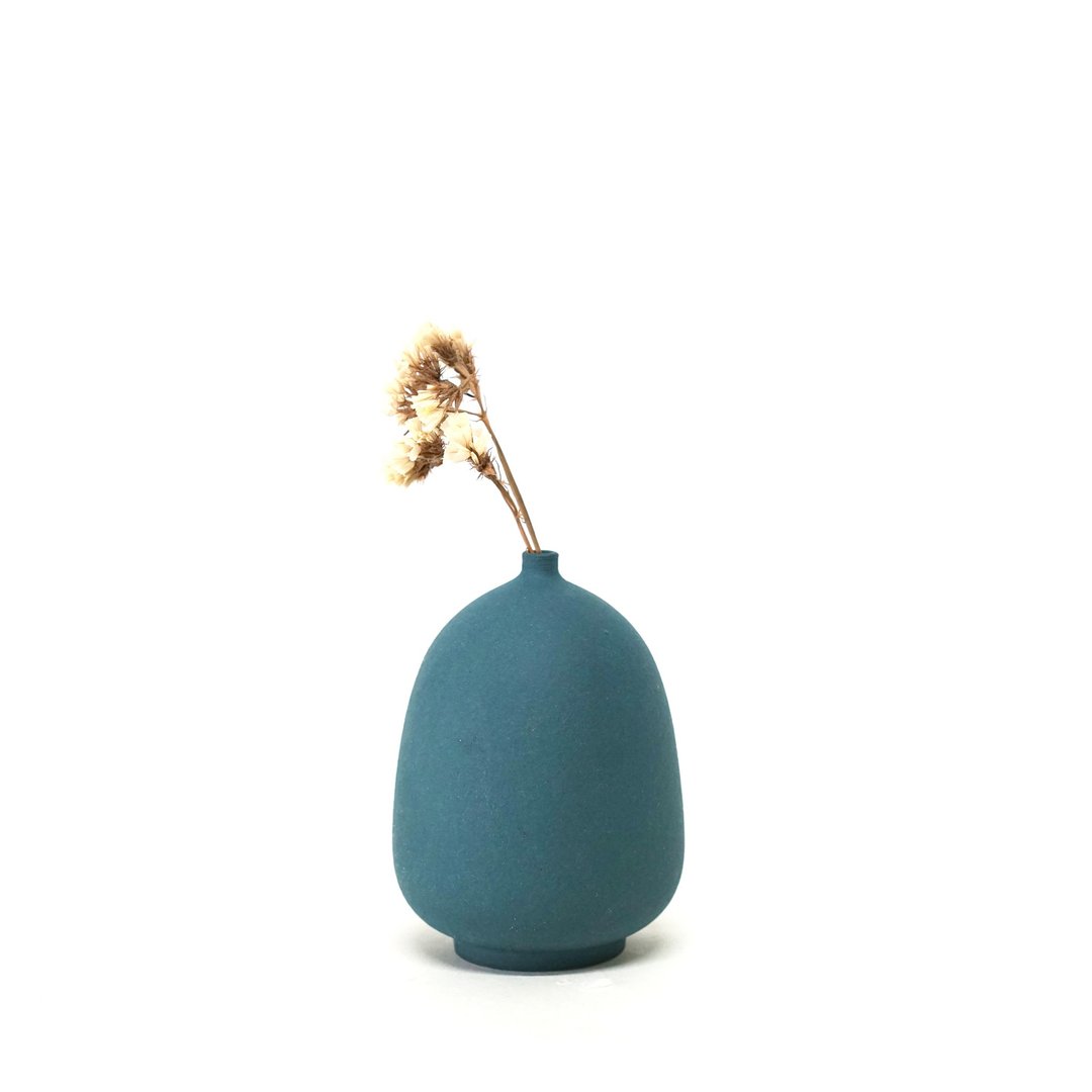 简约北欧彩色手工磨砂花器 - 青蓝色 - 花瓶/陶器 - 瓷 蓝色