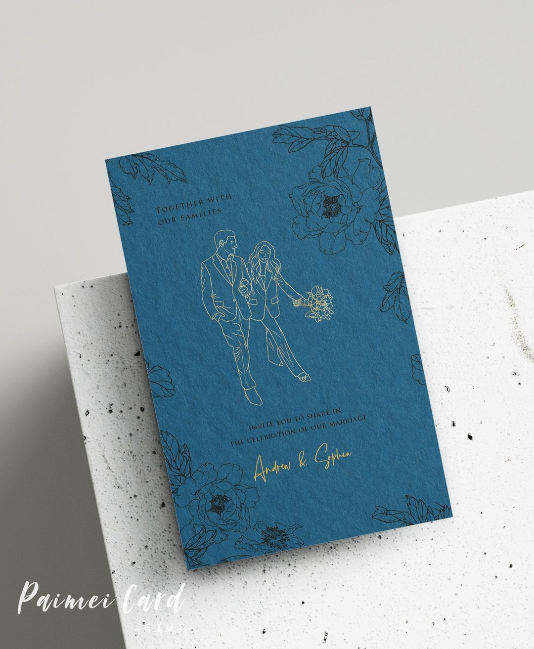 插画烫金喜帖/凸版印刷(午夜蓝)/满百张赠插画设计 - 卡片/明信片 - 纸 蓝色