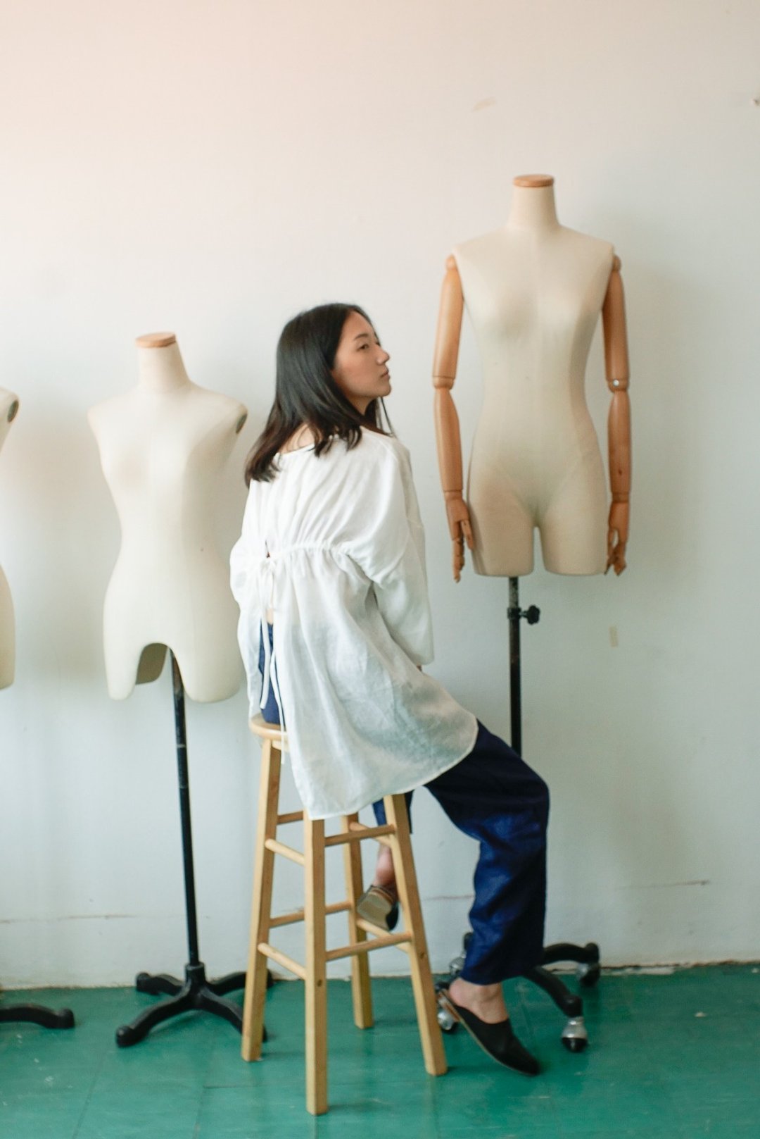 Flowing cape blouse - 女装上衣 - 棉 白色