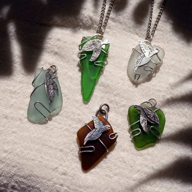 原创海洋好朋友【台湾海玻璃】海龟海豚925纯银手工项链 - 项链 - 纯银 