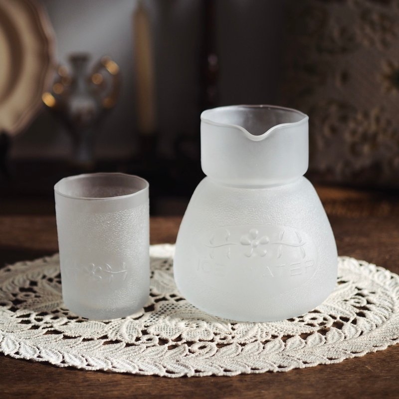 1950年复古玻璃水壶和玻璃杯组合 - 水瓶/水壶 - 玻璃 透明