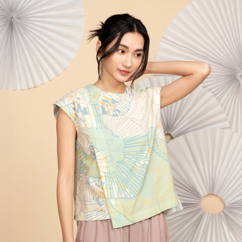 漪岸斜折片上衣_泡沫之庭 - 女装背心 - 棉．麻 黄色