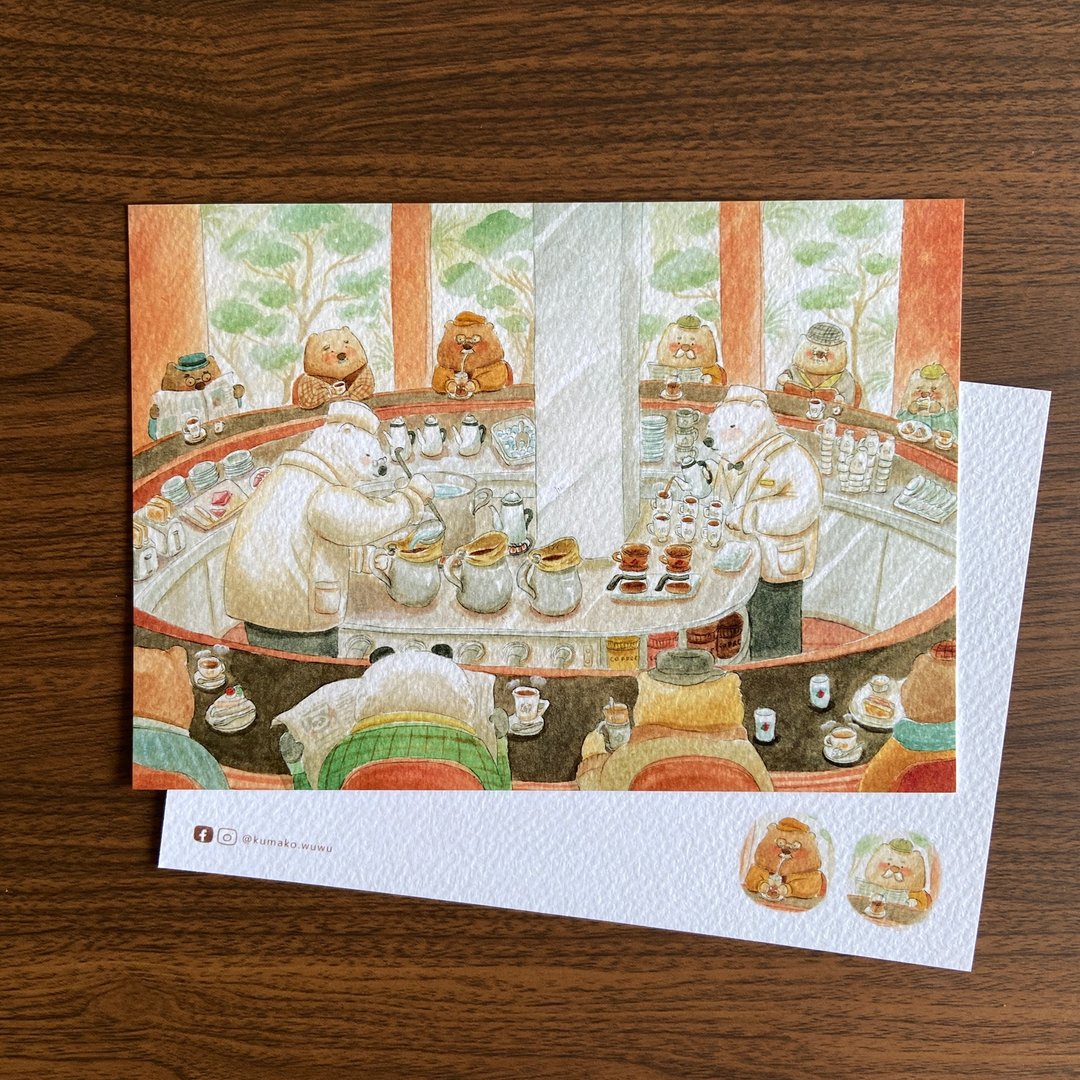 插画明信片 - 京都早晨从一杯咖啡的香气开始 - 卡片/明信片 - 纸 咖啡色