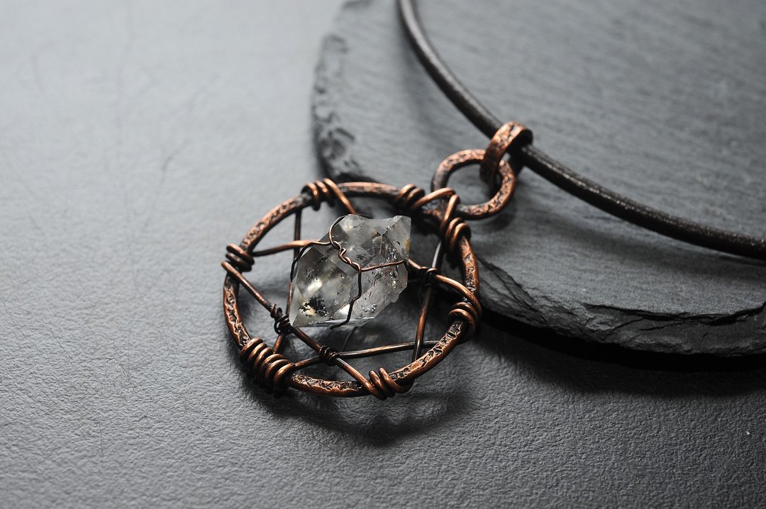 闪灵钻铜线坠 /水晶吊坠 /铜线编织 金属线编织 - 项链 - 水晶 
