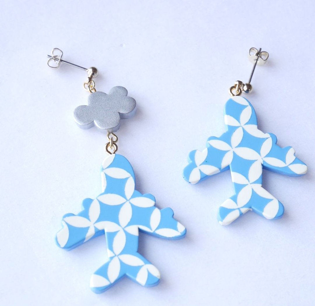 Have a nice flight　Pierce/Earrings - 耳环/耳夹 - 塑料 蓝色